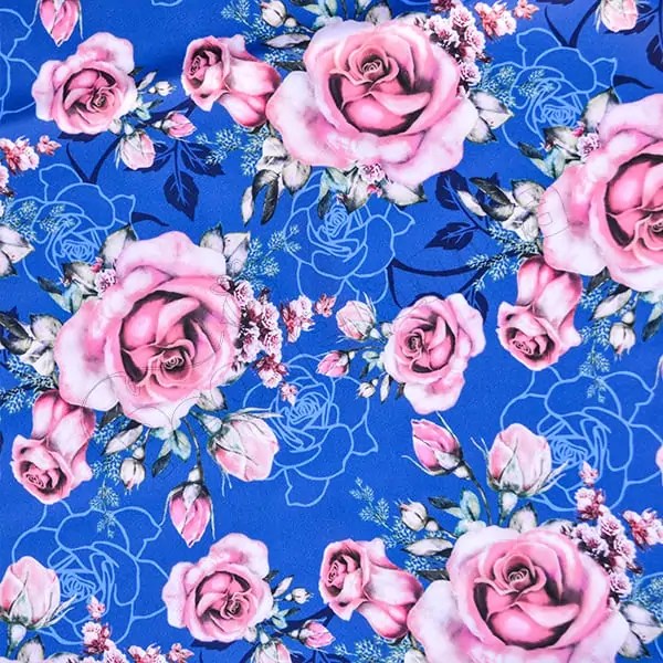 Tela PUL diseño Rosas Rosadas Fondo Azul