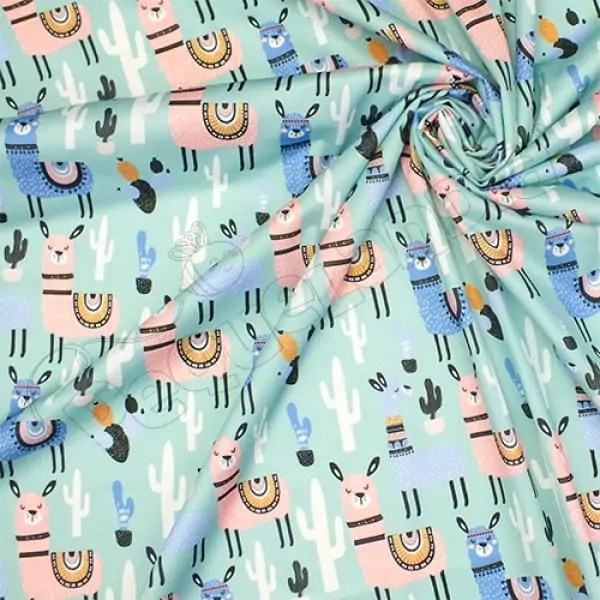 Tela PUL diseño Llamita Fondo Celeste