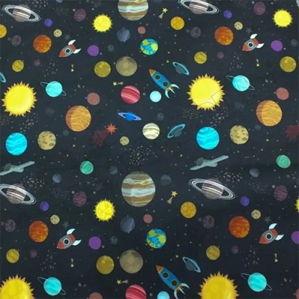 Tela PUL diseño Planetas Fondo Verde