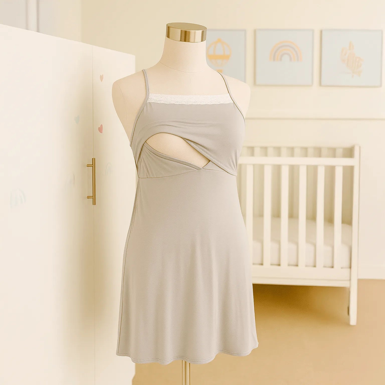 Camisa y Bata Maternal Puntitos Gris