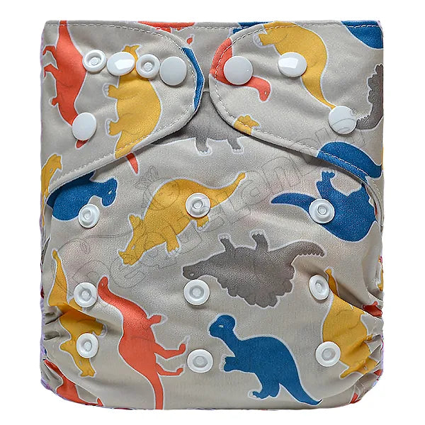 Pañal de Tela Ecológico – Dinos Fondo Gris