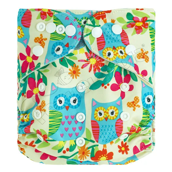 Pañal de Tela Ecológico – Buhos Celeste Con Flores