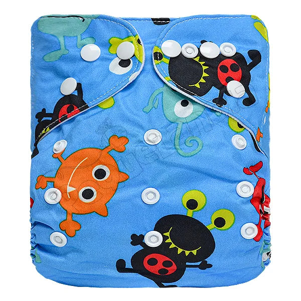 Pañal de Tela Ecológico – Monster Fondo Azul