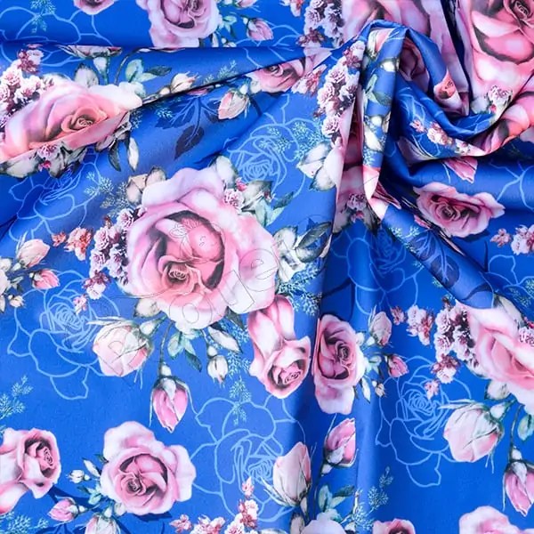 Tela PUL diseño Rosas Rosadas Fondo Azul