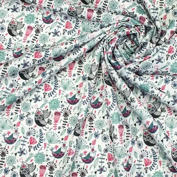 Tela PUL diseño Pajaritos Con Flores