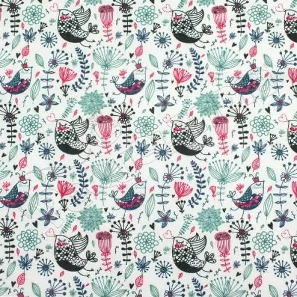 Tela PUL diseño Pajaritos Con Flores