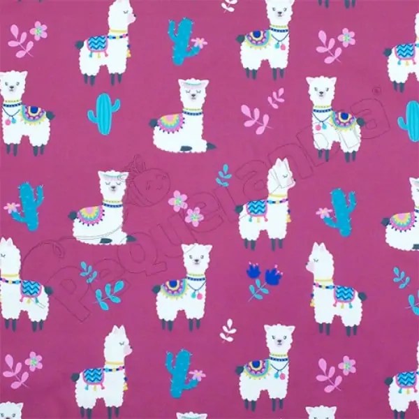 Tela PUL diseño Llamita Fondo Burdeo