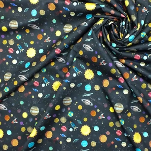 Tela PUL diseño Planetas Fondo Verde