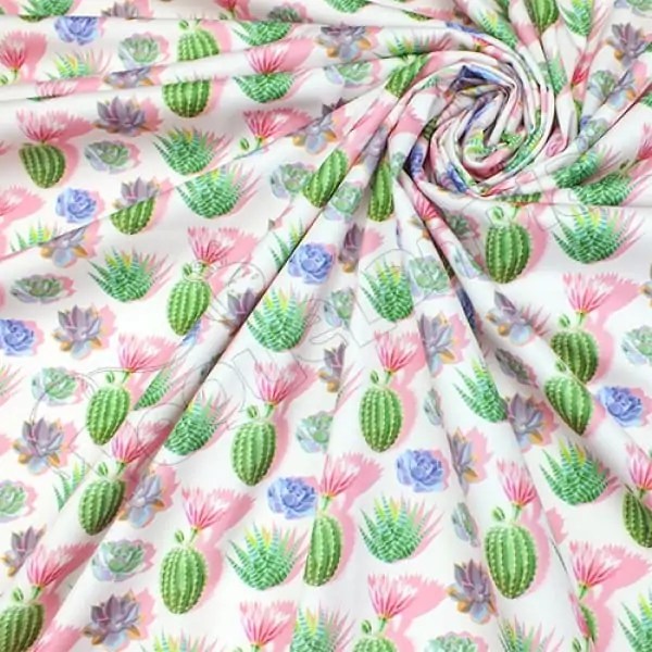 Tela PUL diseño Cactus Fondo Rosa