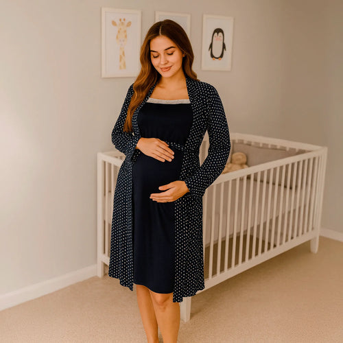 Camisa y Bata Maternal Puntitos Azul