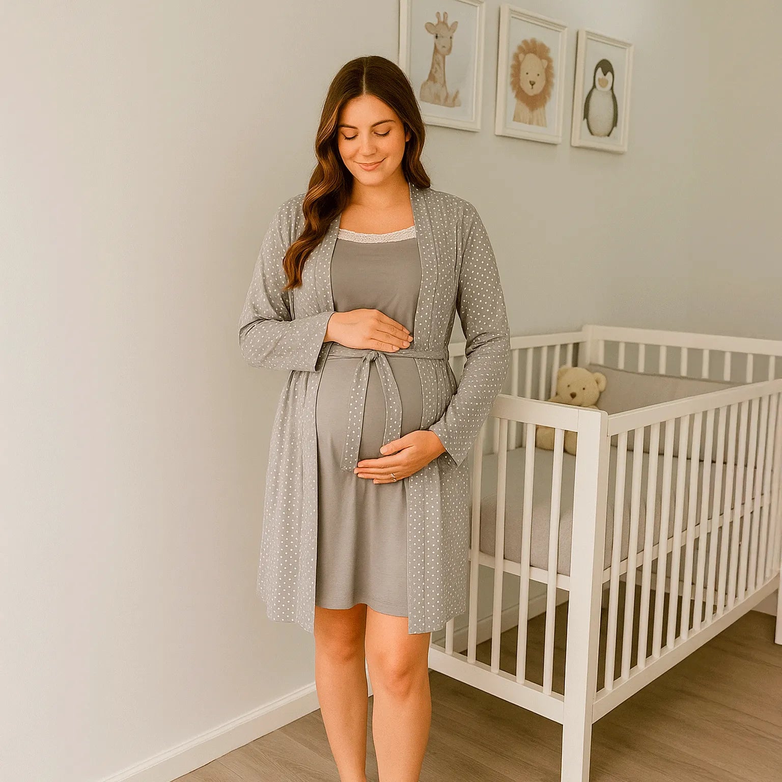 Camisa y Bata Maternal Puntitos Gris