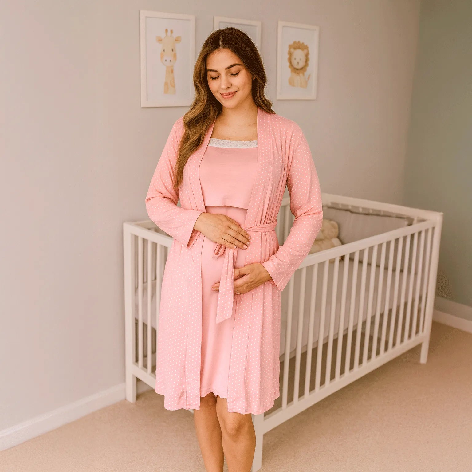 Camisa y Bata Maternal Puntitos Rosada