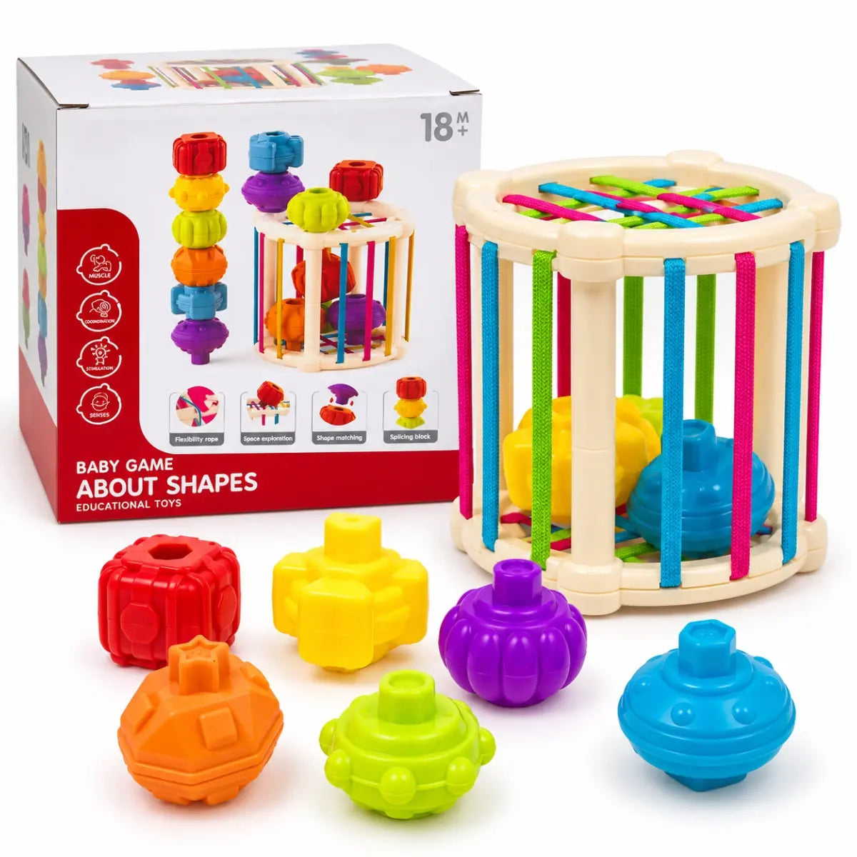 Cilindro de encaje para bebé con 6 piezas de colores y caja