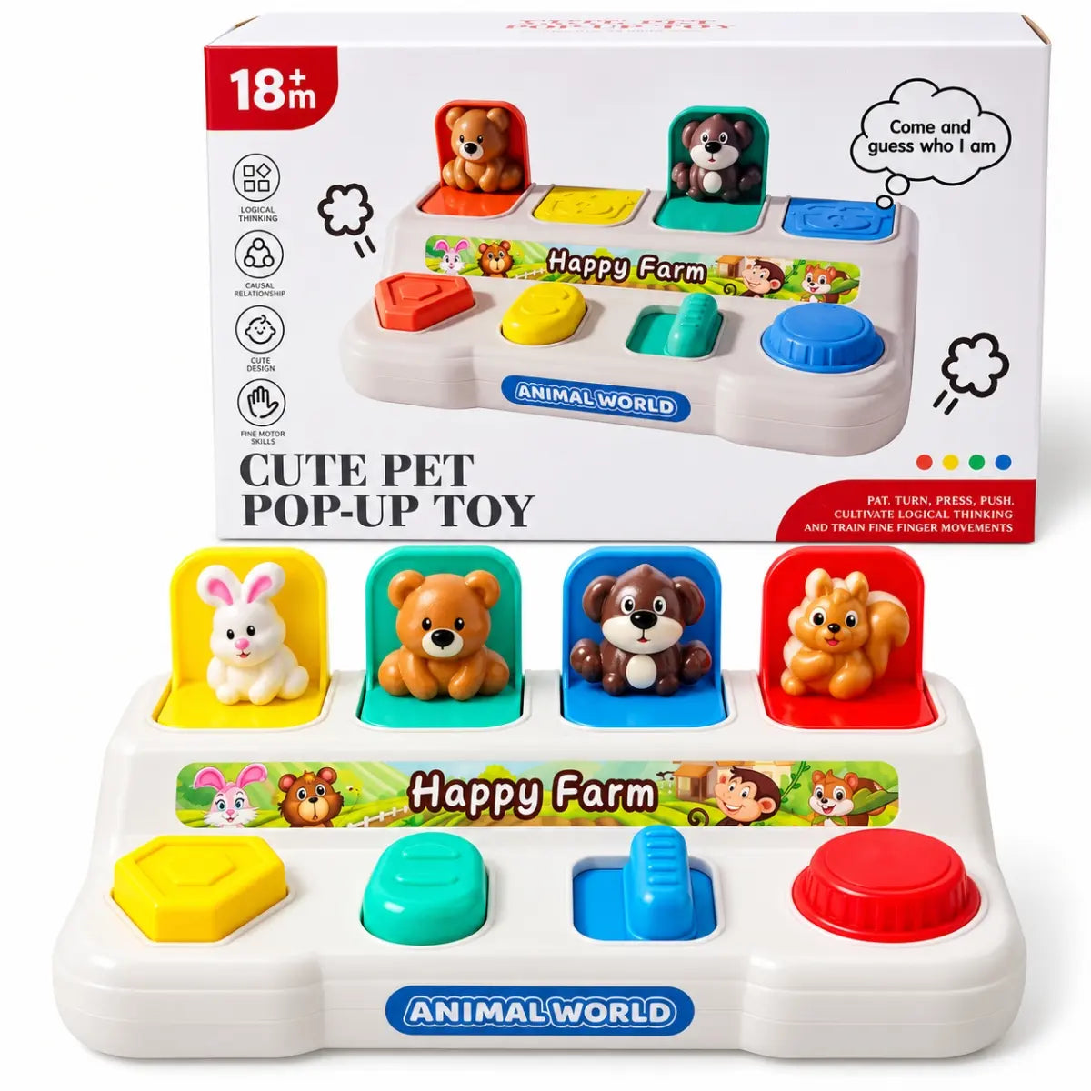 Juguete pop-up de animalitos Happy Farm para bebé con caja