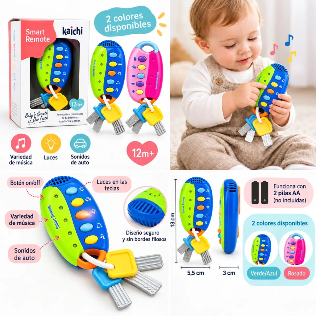 Funciones y colores del llavero musical Smart Remote Kaichi para bebé