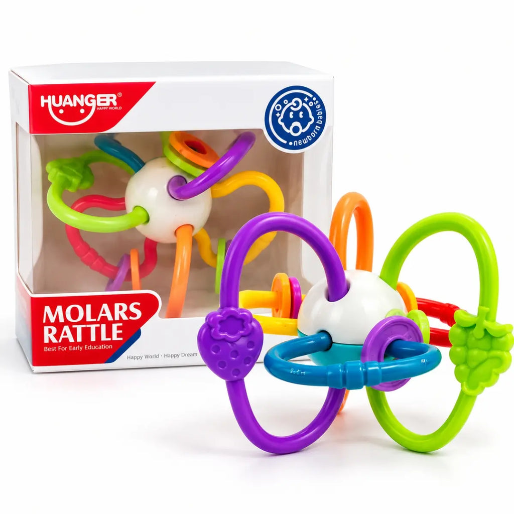Mordedor sensorial Huanger con aros de colores para bebé con caja