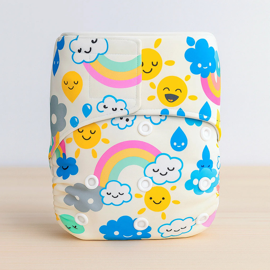 pañal ecológico recién nacido con velcro diseño arcoíris y nubes - Pequelandia
