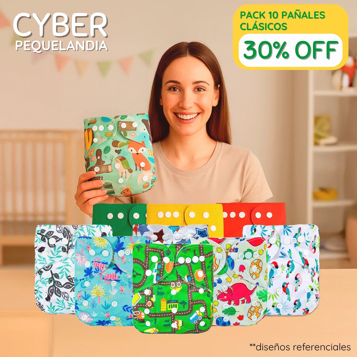 Pack Cyber 10 Pañales Clásicos Mix