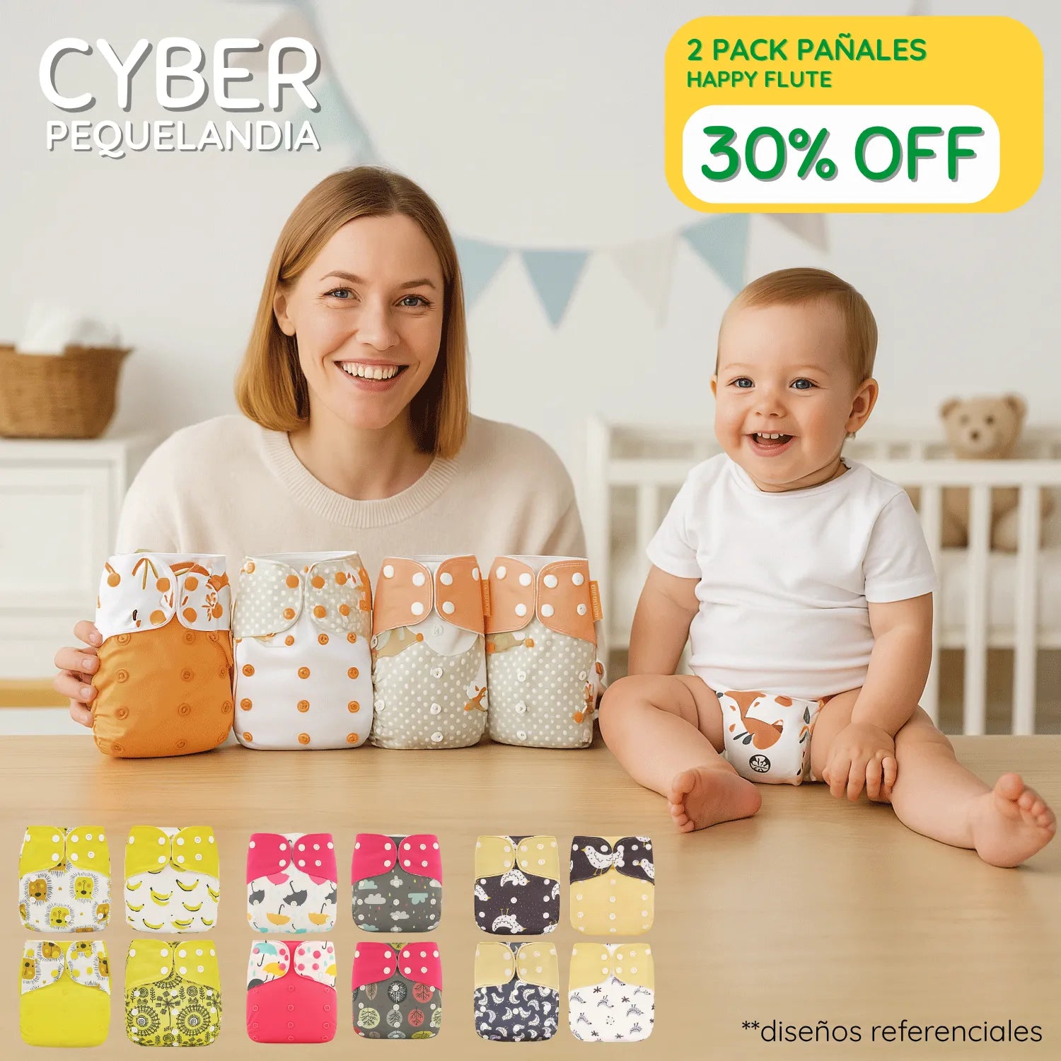 Pack Cyber 2 Pack 4 Pañales Happy Flute