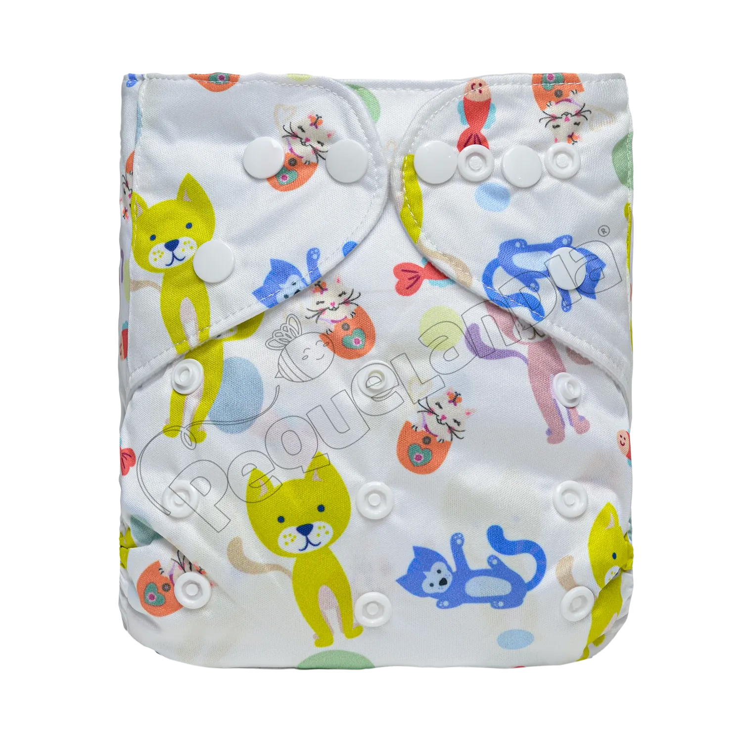 Pañal de Tela Ecológico – Gatitos Colores Fondo Blanco