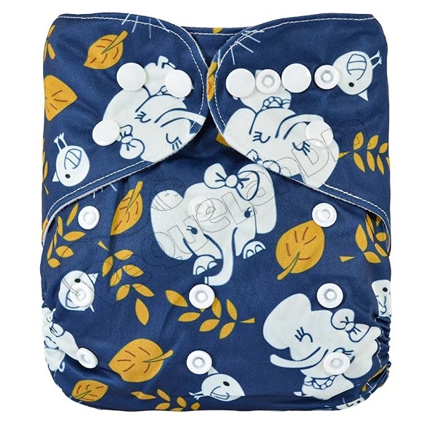 Pañal de Tela Ecológico – Elefanta Blanca Fondo Azul