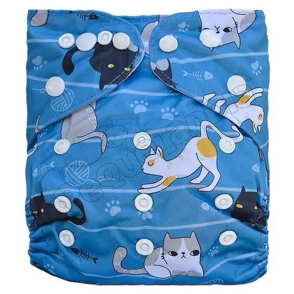 Pañal de Tela Ecológico – Raza De Gatos Fondo Azul