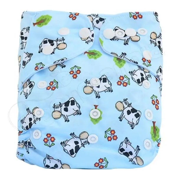 Pañal de Tela Ecológico – Vaca Fondo Celeste