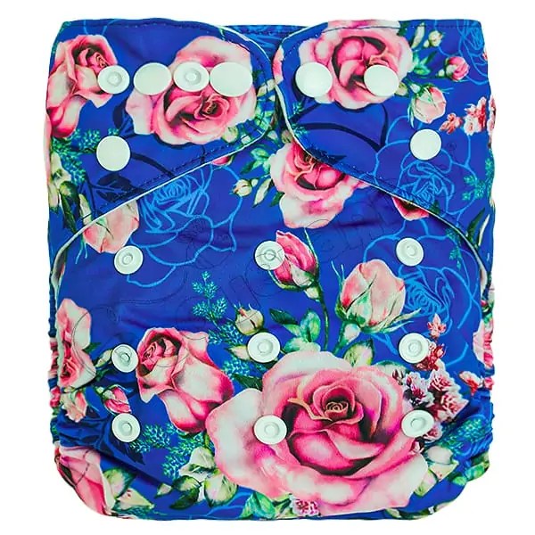 Pañal de Tela Ecológico – Rosas Rosa Fondo Azul