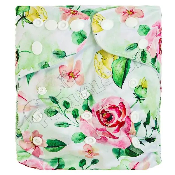 Pañal de Tela Ecológico – Rosas Rosa Fondo Blanco