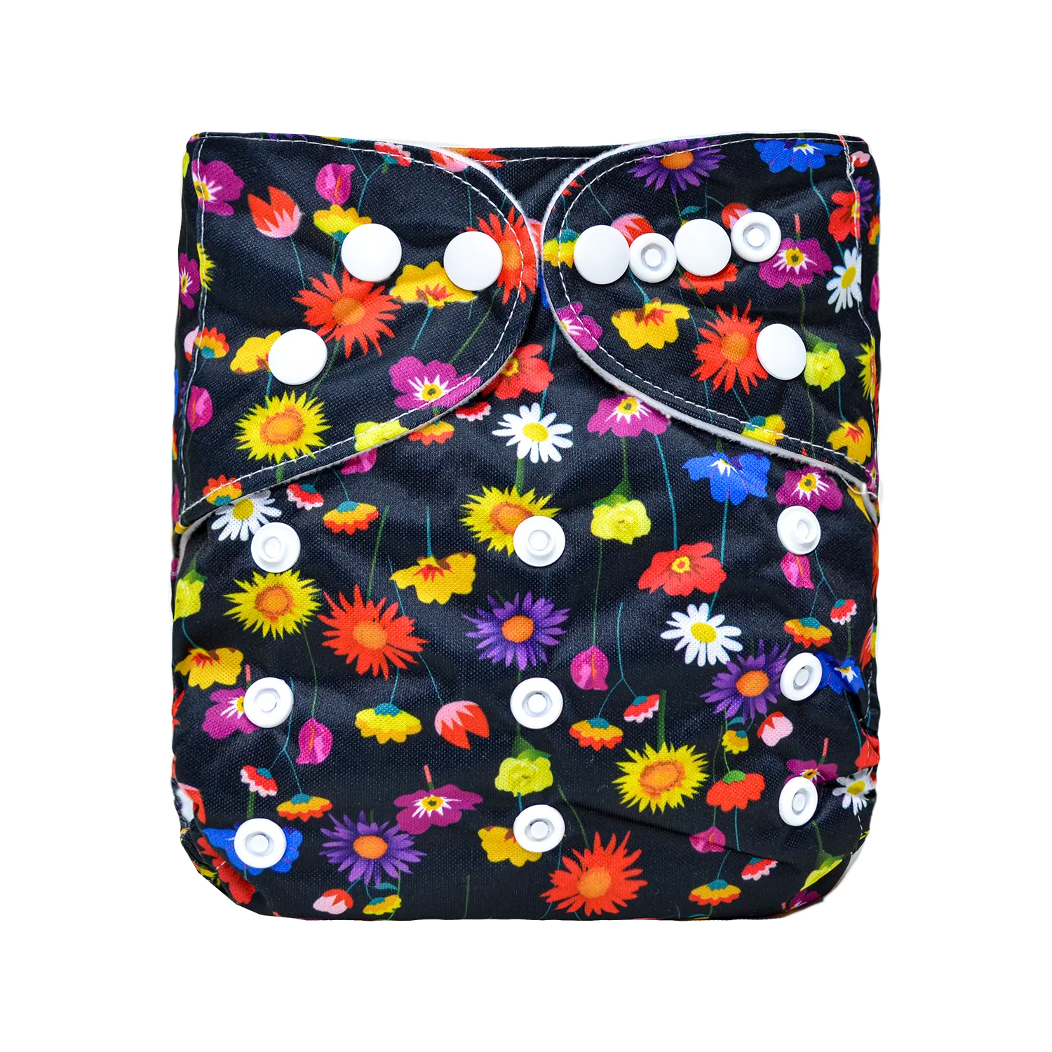 Pañal de Tela Ecológico – Flores Silvestre Fondo Negro