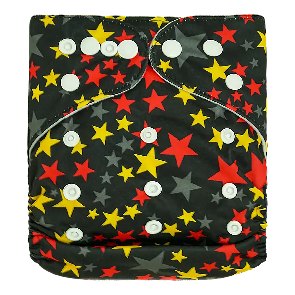 Pañal de Tela Ecológico – Estrellas Colores Fondo Negro