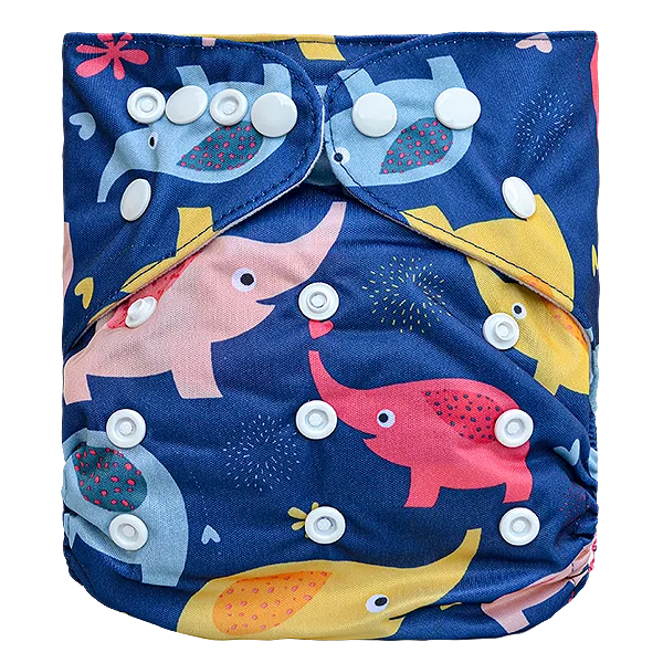 Pañal de Tela Ecológico – Elefantes Colores Azul