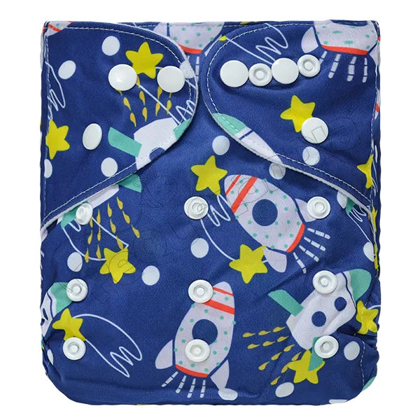 Pañal de Tela Ecológico – Cohete Fondo Azul