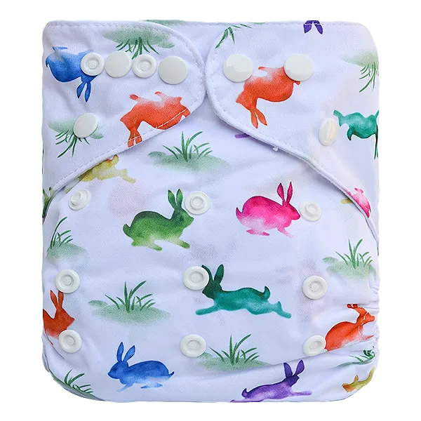 Pañal de Tela Ecológico – Conejos Colores Fondo Blanco