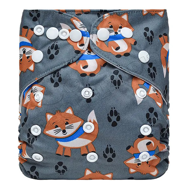 Pañal de Tela Ecológico – Zorrito Fondo Gris