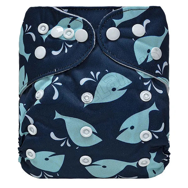 Pañal de Tela Ecológico – Ballenita Celeste Fondo Azul