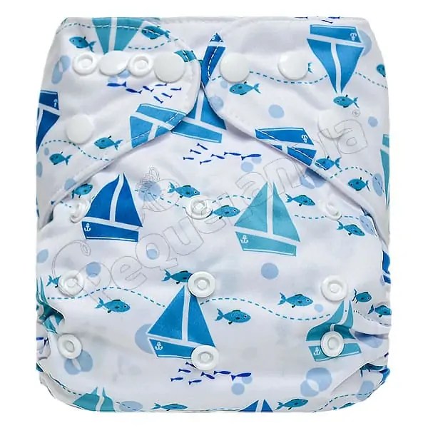 Pañal de Tela Ecológico – Veleros Celeste Fondo Blanco