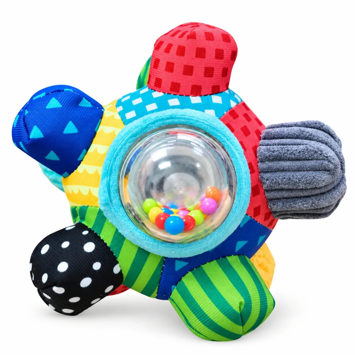 Pelota sensorial de tela con sonajero para bebé