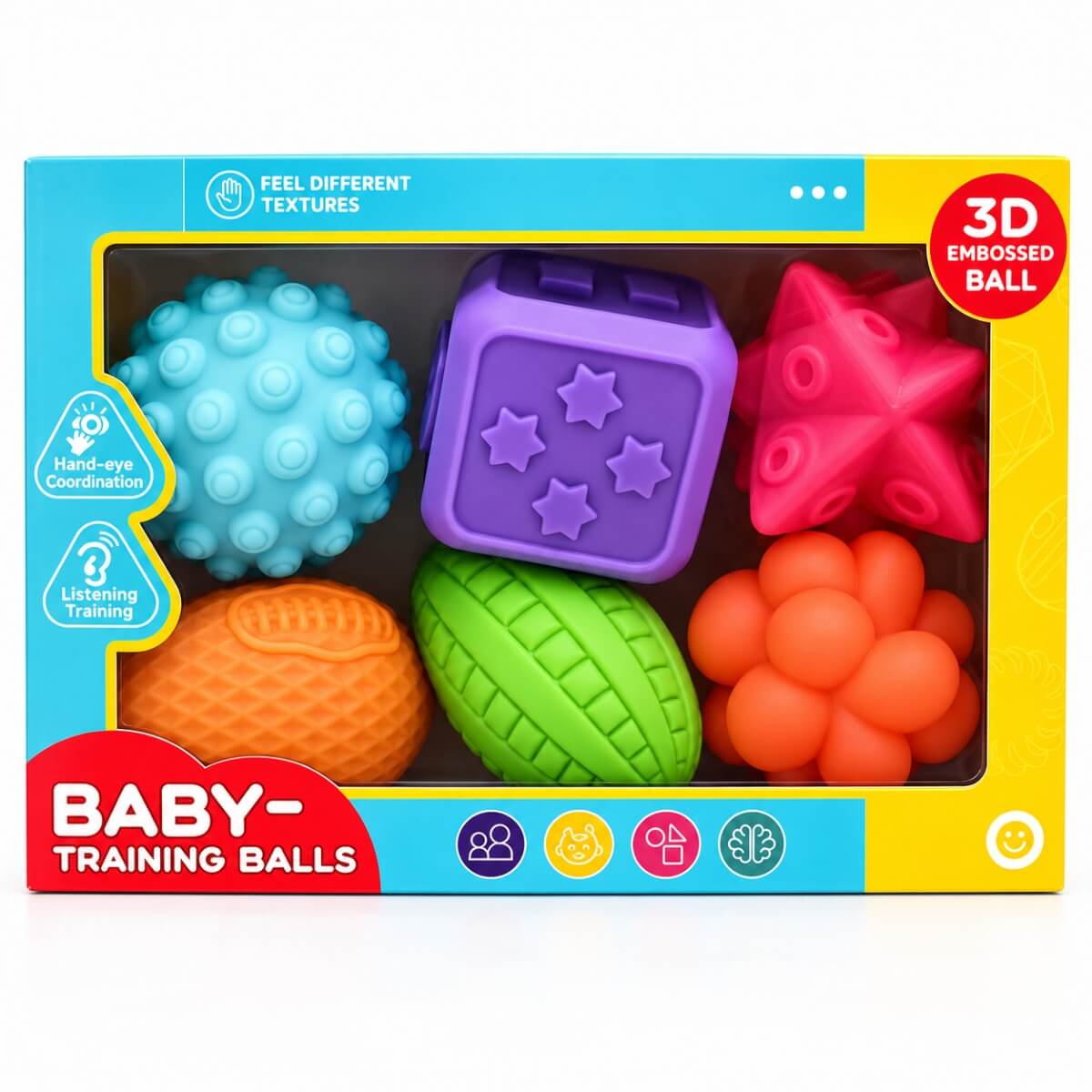 Set de 6 pelotas sensoriales texturizadas para bebé